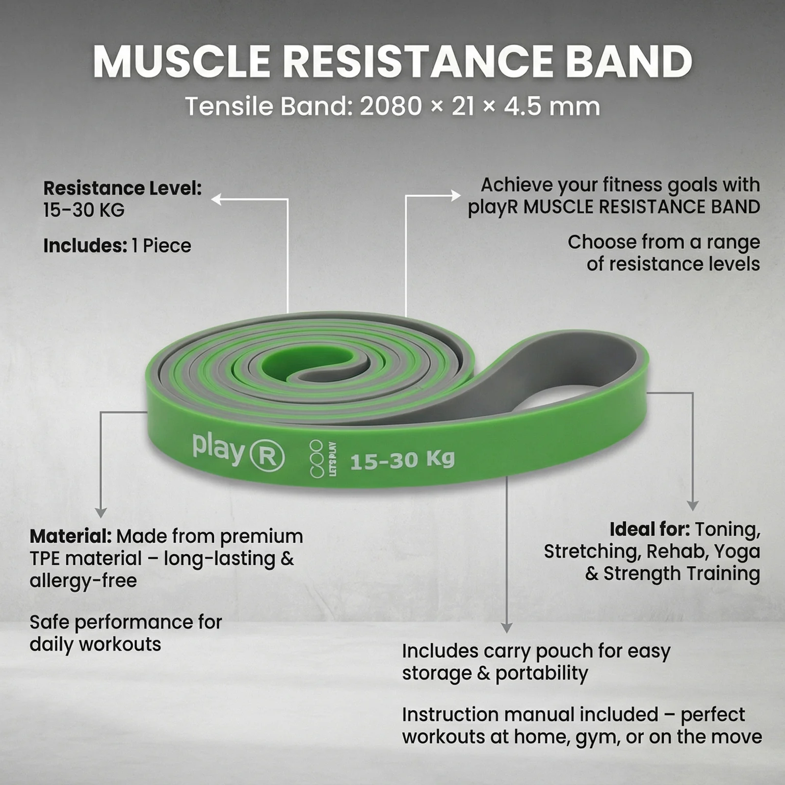 Resistance Band Dual Green Grey color 15-30 Kg - Pack of 1 5 Resistance Band Dual Green Grey color 15-30 Kg - Pack of 1 - Image 5