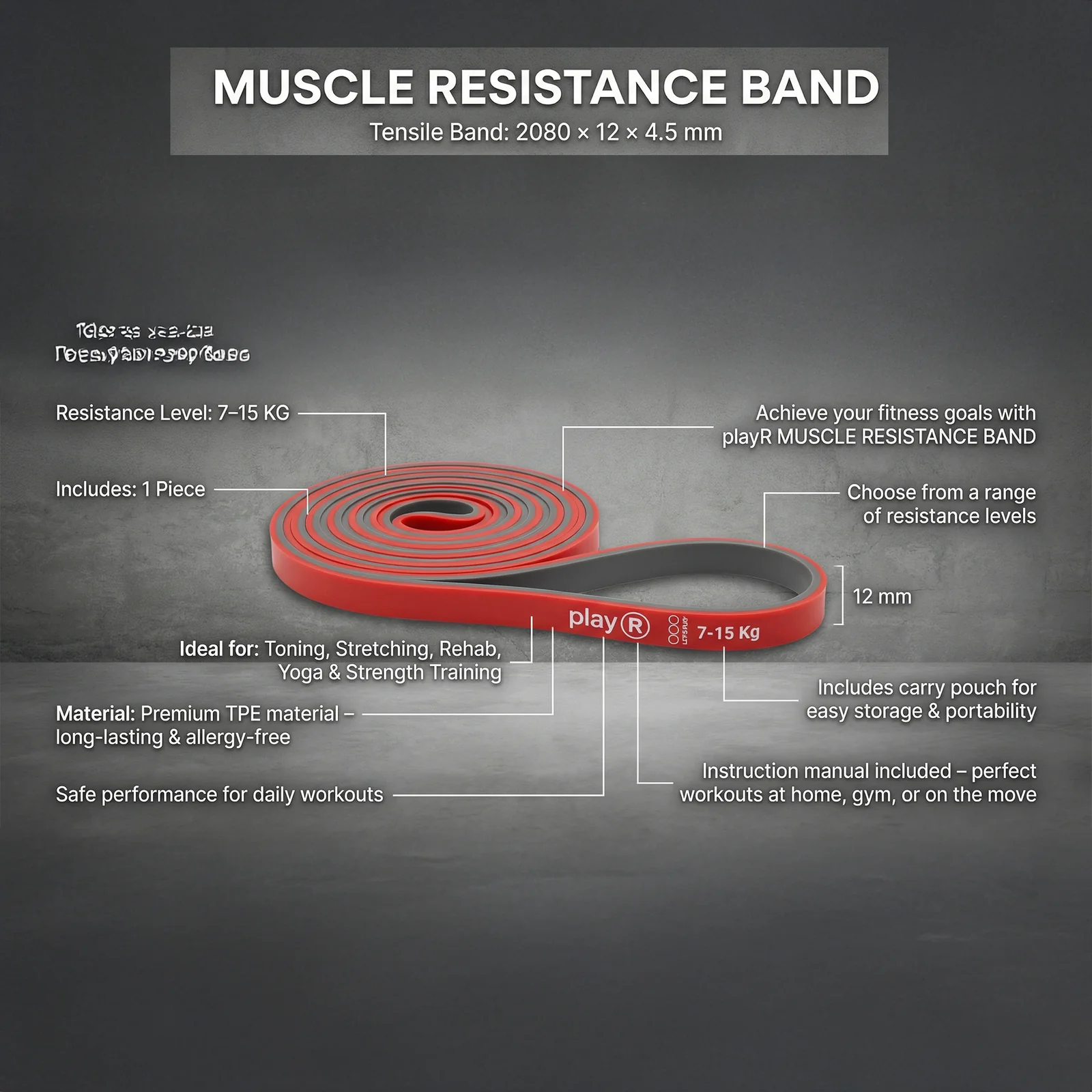 Play-R Resistance Band Dual Red Grey color 7-15 Kg - Pack of 1 6 Play-R Resistance Band Dual Red Grey color 7-15 Kg - Pack of 1 - Image 6