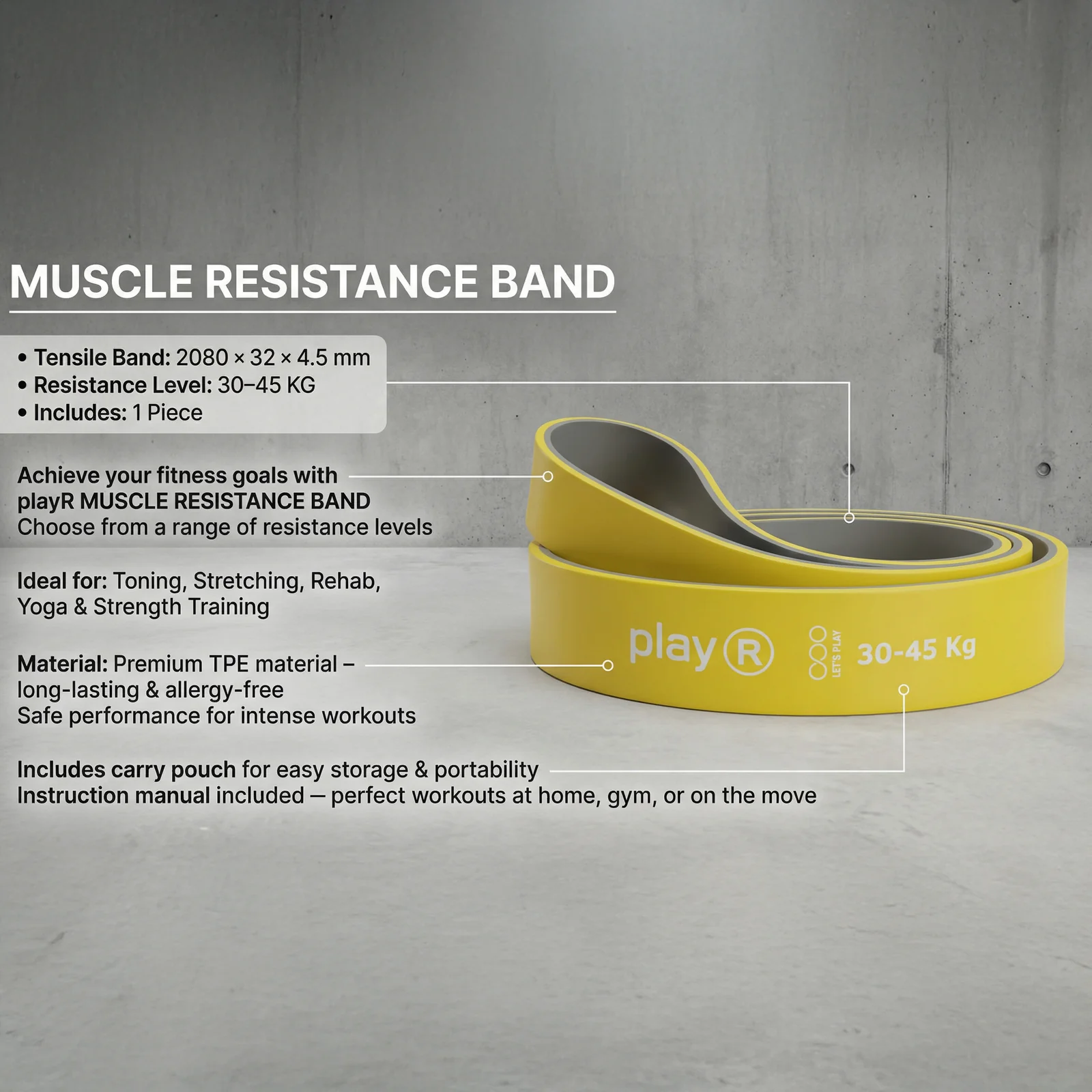 Play-R Resistance Band Dual Yellow Grey color 30-45 Kg - Pack of 1 6 Play-R Resistance Band Dual Yellow Grey color 30-45 Kg - Pack of 1 - Image 6
