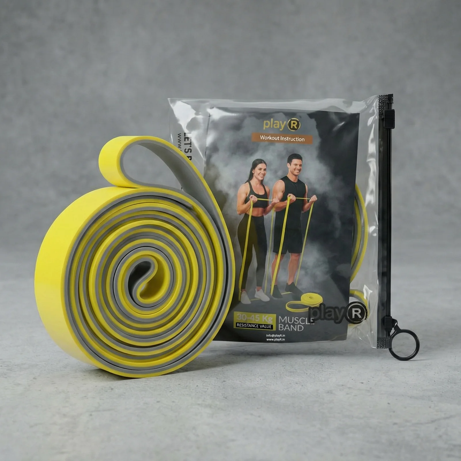 Play-R Resistance Band Dual Yellow Grey color 30-45 Kg - Pack of 1 1 Play-R Resistance Band Dual Yellow Grey color 30-45 Kg - Pack of 1