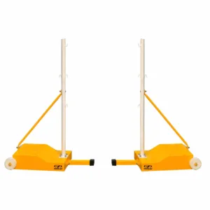 "Cougar movable badminton pole with heavy-duty 100kg yellow weighted base for tournament courts."