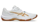ASICS Court Control FF 4 in Black/Saba Blue, showing the reinforced PU upper and specialized indoor traction outsole.