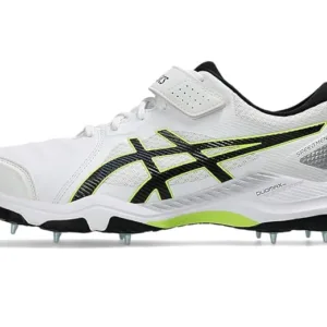 ASICS Speed Menace FF in White and Shocking Orange, showing the 4/6 stud configuration and the supportive DUOMAX midsole.