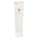Versant GC Player Arm Guard in white with blue branding, showing the contoured shape and elastic Velcro straps.