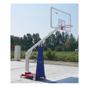 Vinex Movable Club Basketball System in white, showcasing the 5-inch steel pole, transparent acrylic backboard, and protective foam padding.