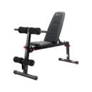 PowerMax Fitness BM-100A in black, showing the adjustable backrest, foam leg rollers, and sturdy alloy steel frame.