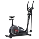 PowerMax EH-350S Magnetic Elliptical Cross Trainer in black, featuring an adjustable soft seat, LCD display, and oversized pedals.