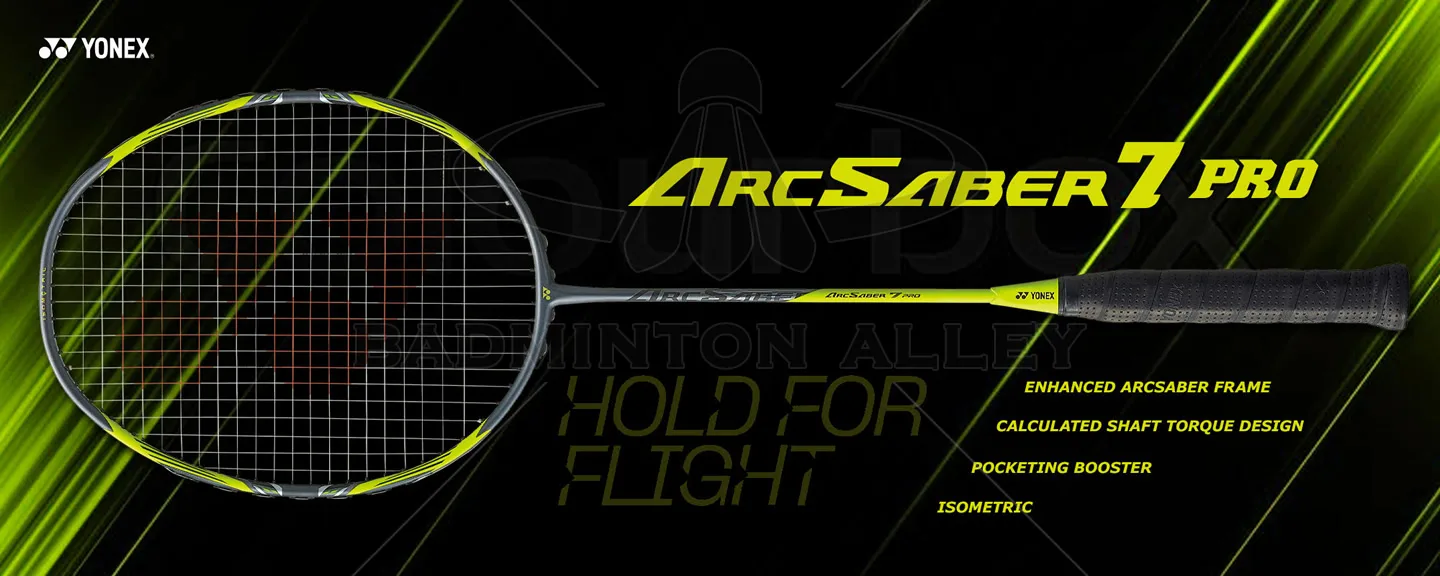 Yonex Arcsaber 7 Pro in Grey Yellow matte finish with Isometric head and Super Slim Shaft.