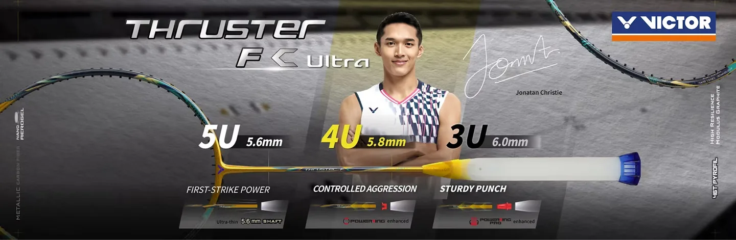 Victor Thruster F C Ultra X in Fortuna Gold with 5.8mm ultra-thin metallic shaft and Free Core handle
