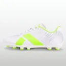Nivia Safari 2.0 Football Studs highlighting the clean white and green colorway, intricate 3D embossed texture lines, and the mixed triangular and round TPU stud configuration.