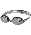 Speedo Vanquisher 3.0 Adult Swim Goggles in matte black, showcasing the low-profile silver mirrored smoke lenses, clear anti-fog coating, and adjustable dual silicone strap.