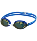 Speedo Junior Vanquisher 3.0 Swim Goggles highlighting the sleek low-profile mirrored lenses, comfortable silicone gaskets, adjustable double strap, and interchangeable nose pieces.