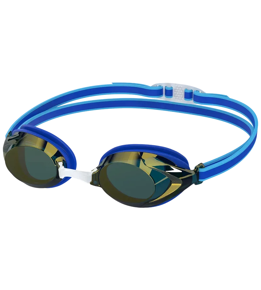 Speedo Junior Vanquisher 3.0 Mirror Swim Goggles | Age 6-14 year 1 Speedo Junior Vanquisher 3.0 Swim Goggles highlighting the sleek low-profile mirrored lenses, comfortable silicone gaskets, adjustable double strap, and interchangeable nose pieces.