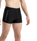 Speedo Men's Endurance10 Graphic Print Essential Aquashort highlighting the close-to-body mid-thigh fit, elasticated waistband, and the contrast graphic print design on the side panels.