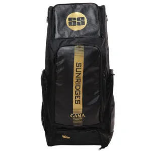 SS Gama cricket kit bag showcasing the tractor wheels, reinforced bat sleeve, and spacious organized compartments.
