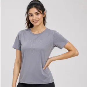 LAASA 2625 Women's Workout T-Shirt in a sleek athletic cut, showcasing the lightweight breathable fabric matrix, flatlock stitching, and subtle reflective brand logo.
