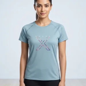 LAASA 2629 Women's Workout T-Shirt in a sleek athletic cut, highlighting its breathable technical fabric matrix, clean round neckline, and subtle reflective brand logo.