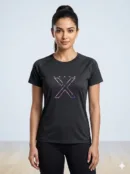 LAASA 2629 Women's Workout T-Shirt in a sleek athletic cut, highlighting its breathable technical fabric matrix, clean round neckline, and subtle reflective brand logo.