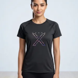 LAASA 2629 Women's Workout T-Shirt in a sleek athletic cut, highlighting its breathable technical fabric matrix, clean round neckline, and subtle reflective brand logo.