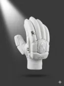 SG HP 33 Batting Gloves 2026 Edition in White/Gold, highlighting the multi-flex finger rolls, reinforced thumb, and premium leather palm.