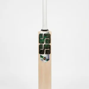 SS Tim David Player Kashmir Willow Bat, showing the aggressive thick-edged profile, short cane handle, and signature Tim David series decals.