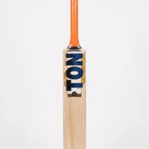 SS Dhoni Players Kashmir Willow Cricket Bat, showcasing the thick profile edges, embossed chrome branding, and premium scale grip layout.