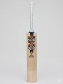2026 GM Rival 606 English Willow Cricket Bat showing its sweeping profile contours, deep un-scalloped toe, and striking chequered-flag decal accents.
