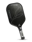 Konex 16mm Carbon Fiber Pickleball Paddle in a black and orange finish, highlighting the textured face, seamless edge guard, and perforated grip.