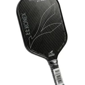 Konex 16mm Carbon Fiber Pickleball Paddle in a black and orange finish, highlighting the textured face, seamless edge guard, and perforated grip.