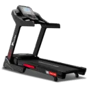 PowerMax TAC-330 AC Motorized Treadmill in black, showcasing the large LCD console, wide running belt, and sturdy side rails.