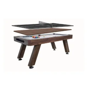 STAG ConvertX 3-in-1 Table in a wooden finish, showing the transition between the pool table surface and the removable table tennis top.