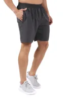 UYP VEX Charcoal Shorts displayed from the side, highlighting the clean finish, elastic waistband, and secure zipper pocket.