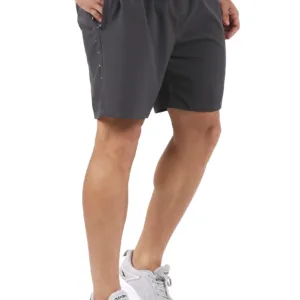 UYP VEX Charcoal Shorts displayed from the side, highlighting the clean finish, elastic waistband, and secure zipper pocket.