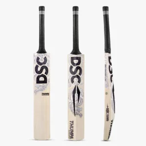 DSC Thumpa LE Cricket Bat showcasing its clean face profile, massive un-scalloped edges, ergonomic round handle, and vibrant high-performance decals.