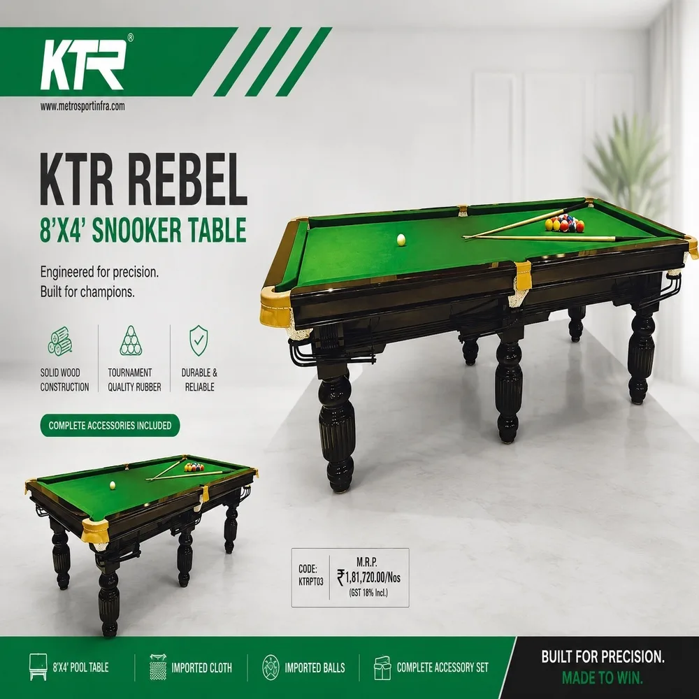KTR Rebel 8x4 Snooker Table 1 KTR Rebel 8x4 Snooker Table Professional Snooker Table Club Grade Snooker Table KTR Billiards Table Premium Snooker Equipment