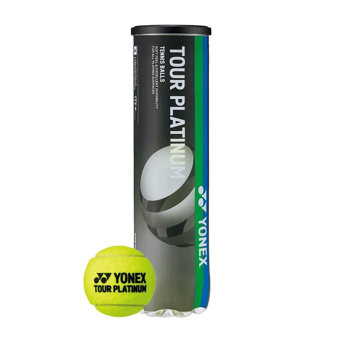 Yonex Tour Platinum Tennis Ball Can (4 Balls) | Tour-Grade Woven Felt | Pressurised | All Court Surfaces | Tournament & Practice 1 Yonex Tour Platinum Tennis Ball Can 4 Balls – Tournament Grade