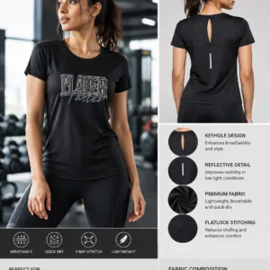 Laasa Women's Workout Tee Style 25105 – 100% Polyester Round Neck Regular Fit Front