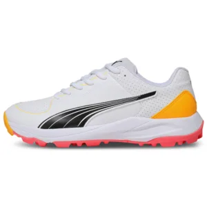 Puma 24 FH Rubber Cricket Shoes White Black Sun Stream – Lateral View Style 109277 01
